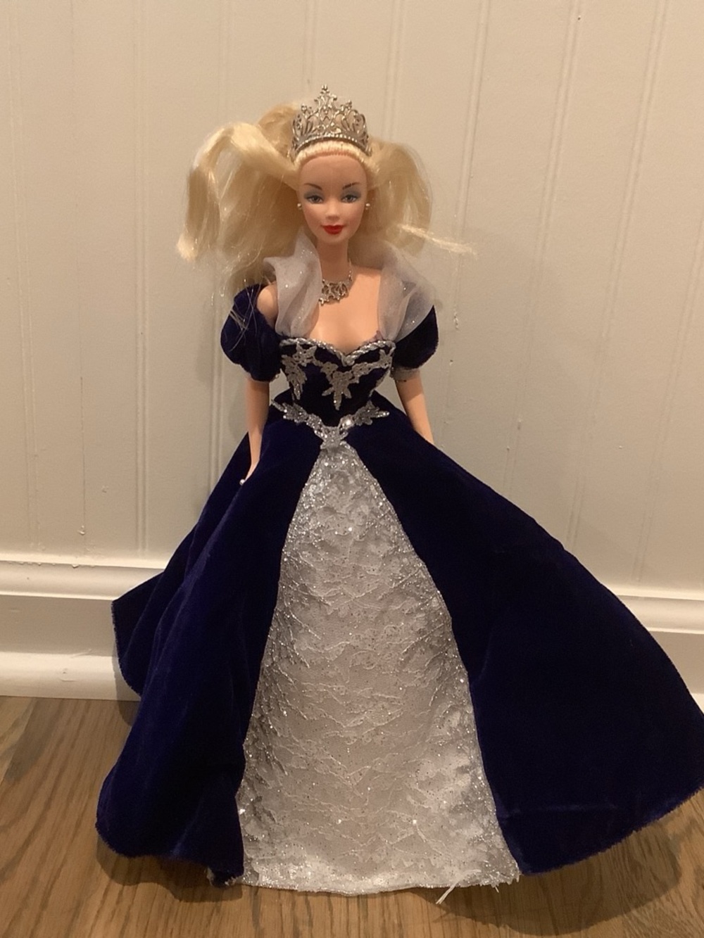 Royal Evening Doll Gown - Navy Blue & White